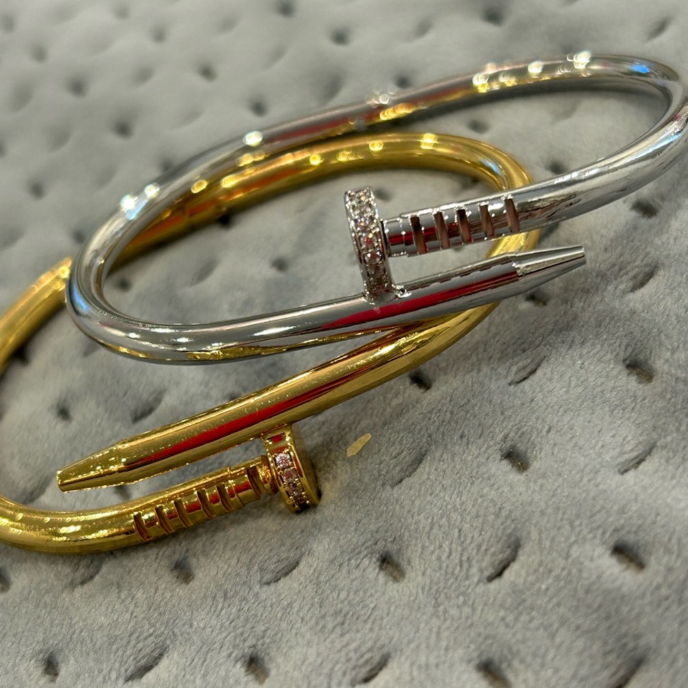 Beautiful Nail Cubic Zirconia Accented Bracelet-Select Gold or Silver-Boutique